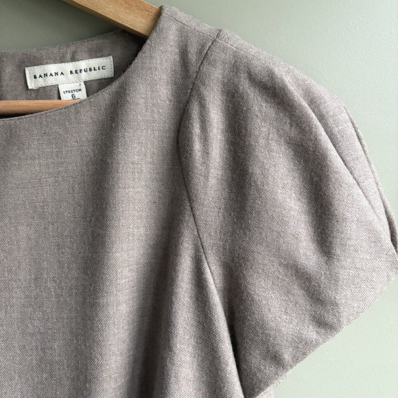 BANANA REPUBLIC Short Sleeve Wool Sheath Dress | Size 6 Neutral Beige Minimalist - Picture 8 of 15
